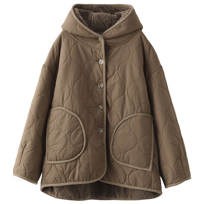 Hooded Thickened Diamond Sherpa Wool Thermal Jacket