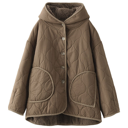 Hooded Thickened Diamond Sherpa Wool Thermal Jacket