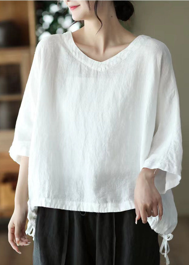 Grace Green O-neck Embroidered Linen Top Long Sleeve