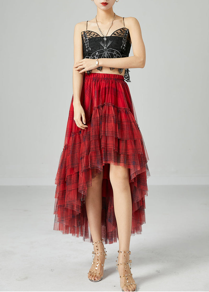 Mulberry Asymmetrical Patchwork Wrinkled Tulle Skirt Summer