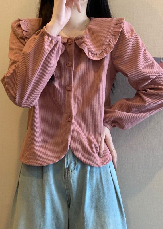 Pink Button Corduroy Shirt Long Sleeve