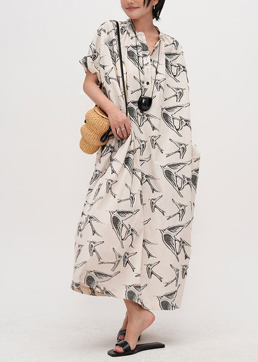 Beige Oversized Jacquard Cotton Dresses Summer