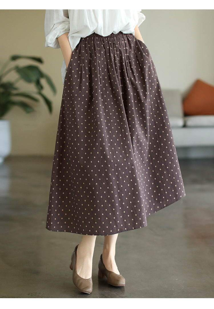 Literary Temperament High Waist Polka Dot Skirt
