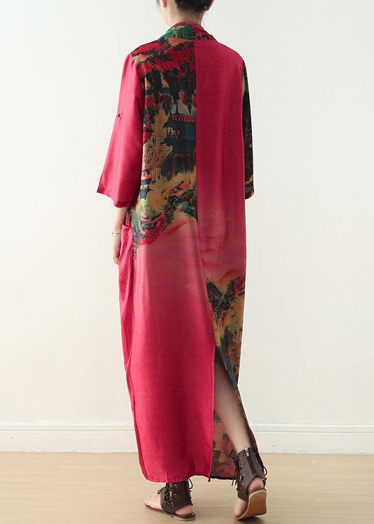 Beach Red Print Chiffon Clothes for V Neck Patchwork Dresses Dresses