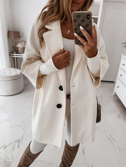 Coats 3/4 Sleeve Button Lapel Pocket Woolen Coats