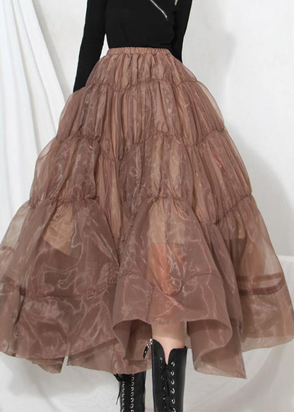 Chocolate Chiffon Cinched Skirts Summer