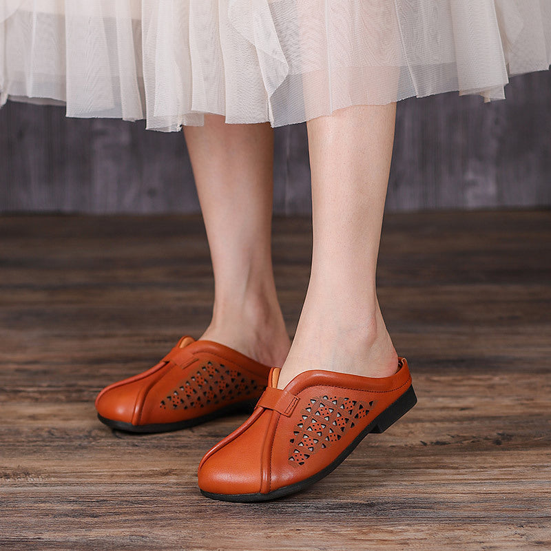 Hollow Leather Slippers