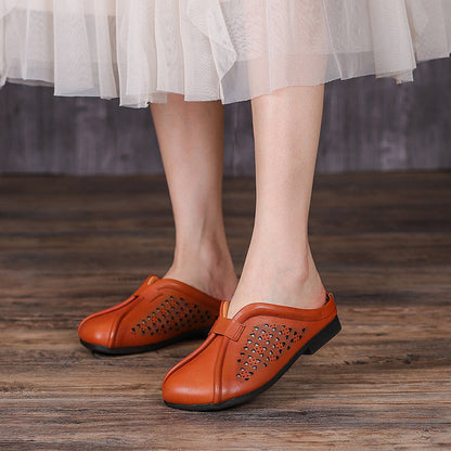 Hollow Leather Slippers