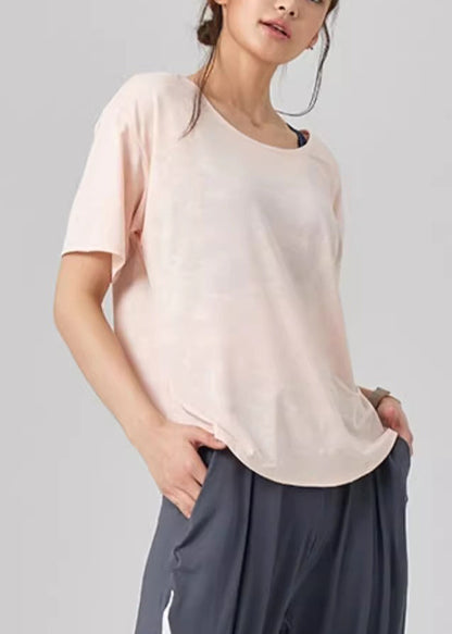 Simple Pink O-neck Short Sleeve Yoga Top