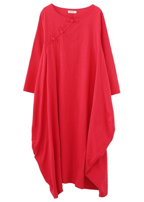 Red Outfit O Neck Asymmetric Robes Dress