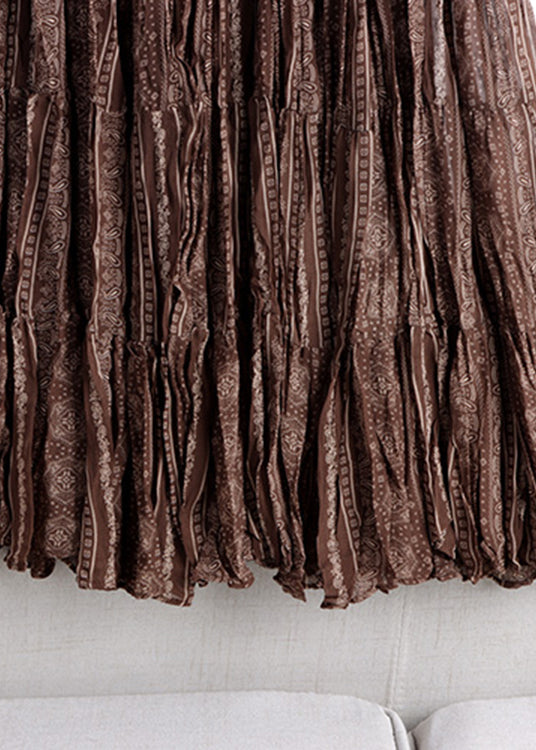 Brown Print Higt Waist a Line Skirt Fall