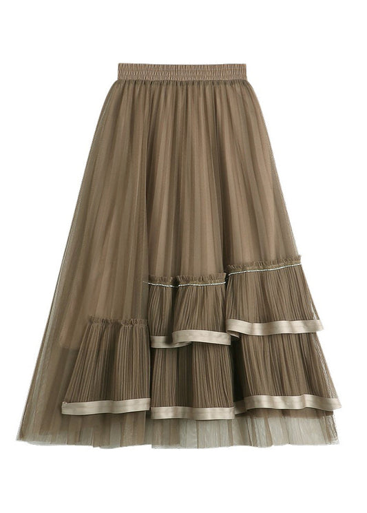 Chocolate Asymmetrical Patchwork High Waist Tulle Skirts Summer
