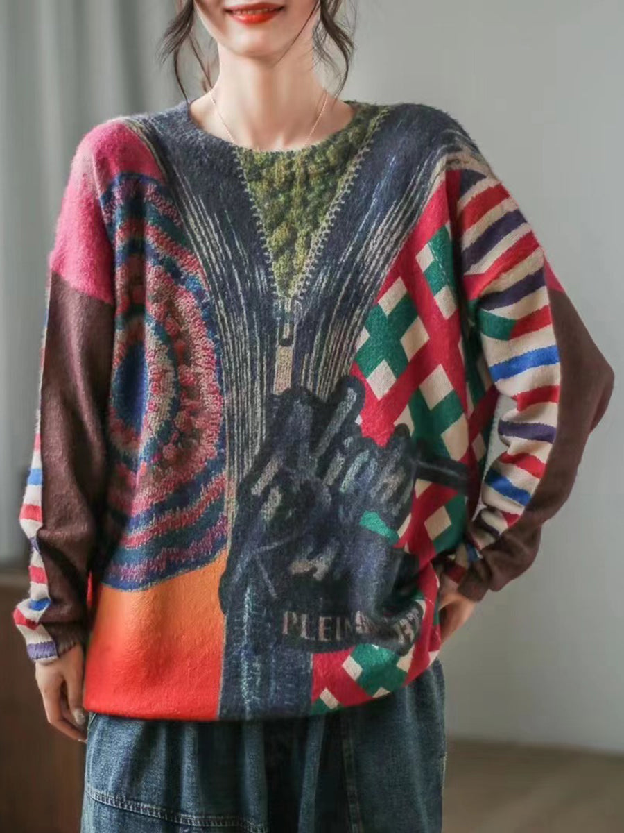 Print O-neck Long Sleeve Sweater
