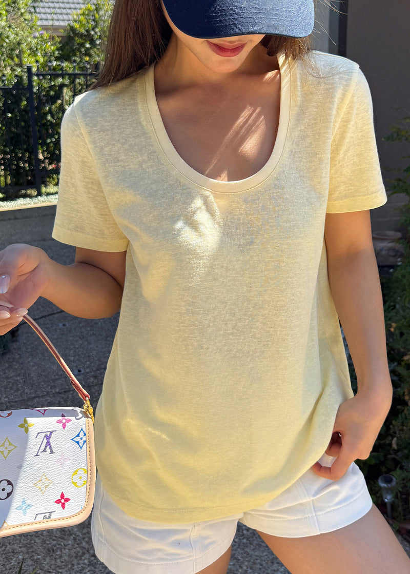 Simple Style White U Neck Cotton T Shirt Top Summer