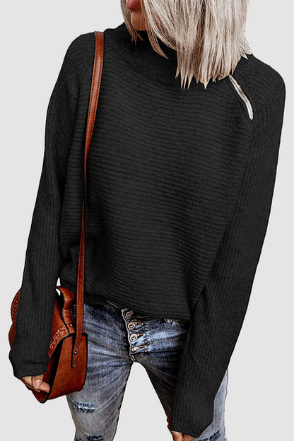 Zipper O Neck Tops Sweater(4 Colors)