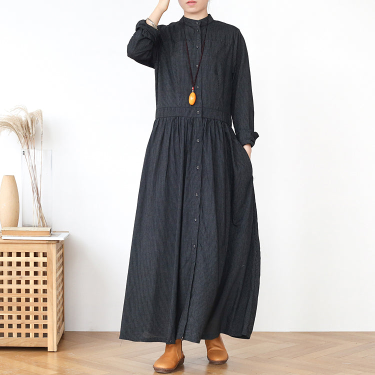 Autumn Cotton Stripe Loose Dress