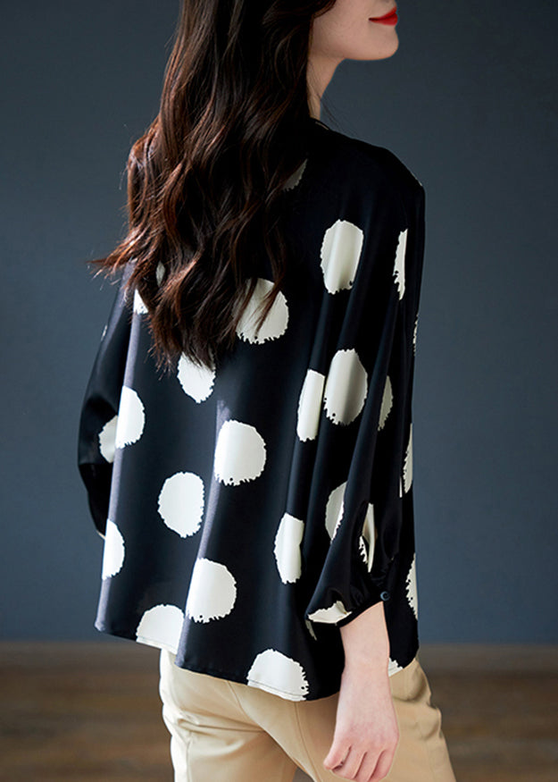 Vogue Black O-neck Dot Print Top Fall