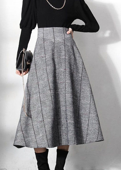 Unique Grey Plaid Woolen a Line Skirts Spring