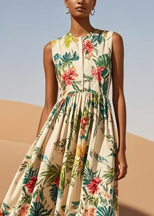Apricot Print Exra Large Hem Cotton Robe Dresses Sleeveless