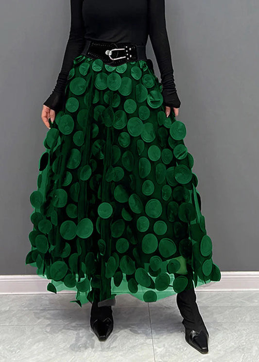 Dark Green Dot Patchwork Tulle Skirt Fall