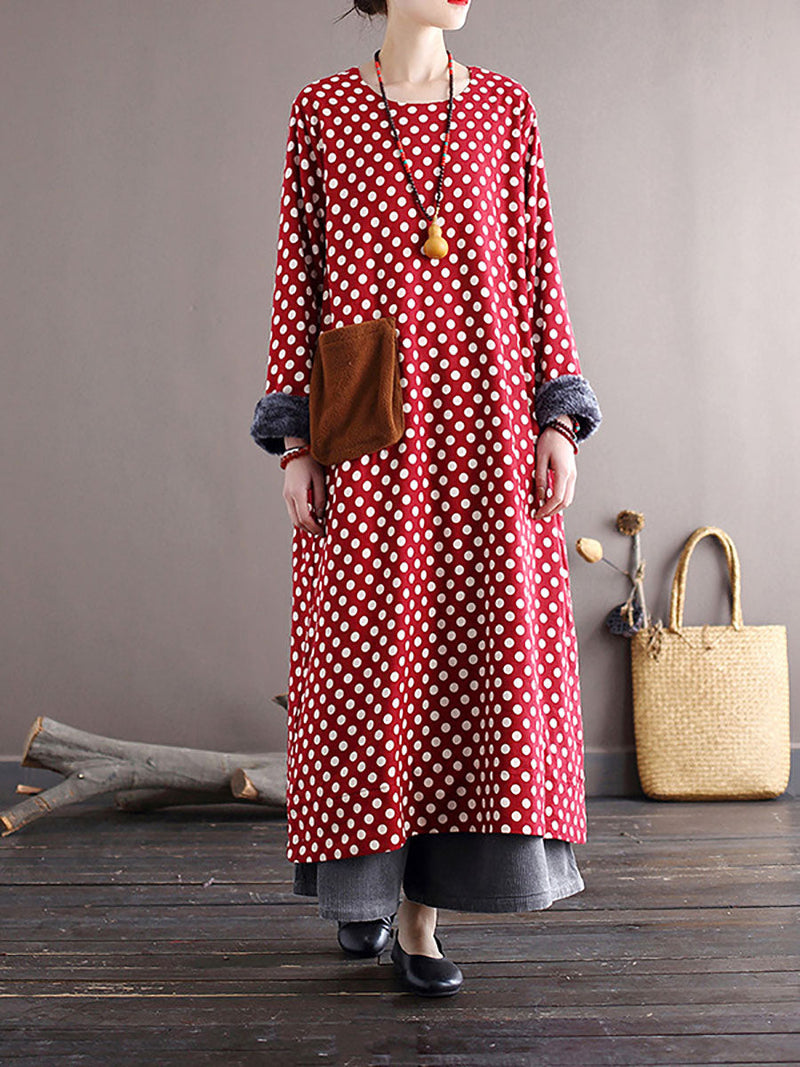 Dot Pocket Loose Thick Dress