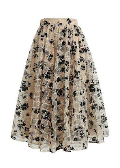 Khaki Print Tulle Skirts Spring