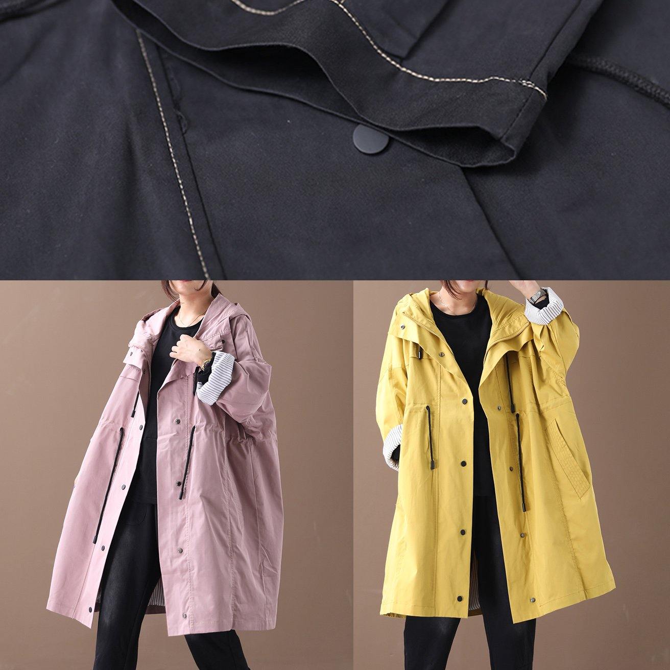 Hooded Drawstring Pockets Fine Clothes for Yellow Loose Jackets
