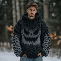 Men's Halloween Spooky Face Gradient Inspired Knitted Cozy Hooded Sweater artswardrobe