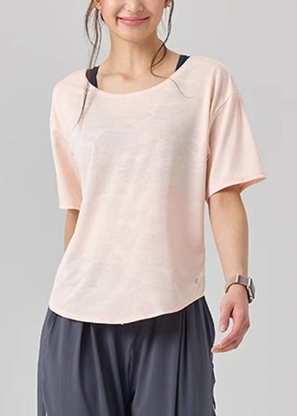Simple Pink O-neck Short Sleeve Yoga Top