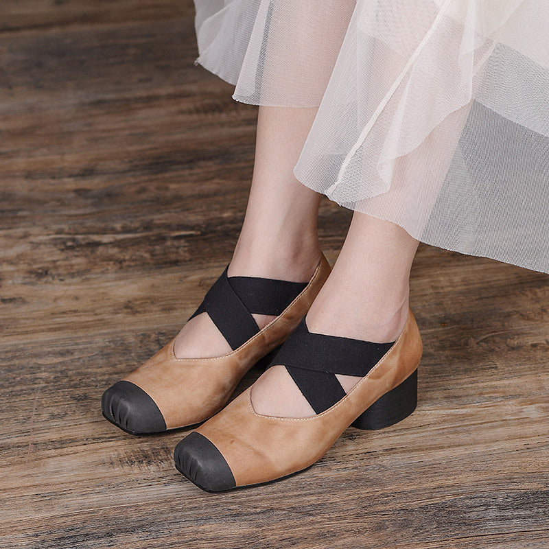 Retro Cowhide Leather Pumps Shoes