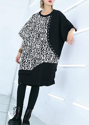 French Black Cotton Dresses Patchwork Oversized Summer Dresses