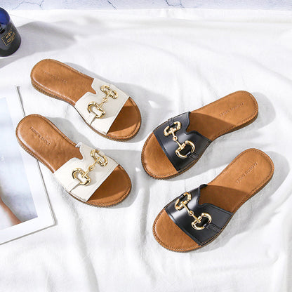Summer Handmade Cowhide Leather Slippers