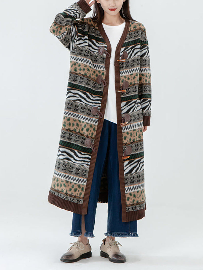 - Pocket Breasted Long Sleeve Sweater Coat