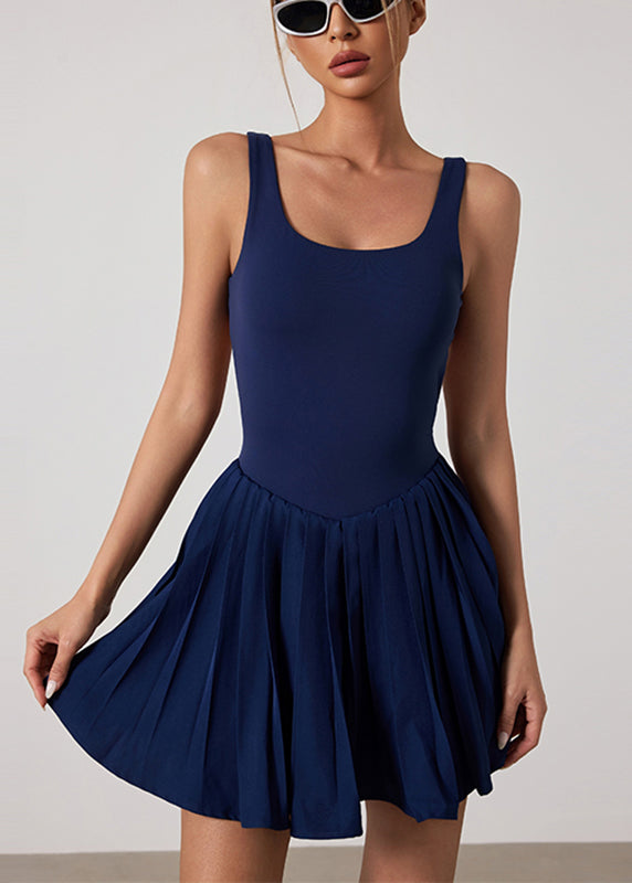 Navy Backless Yoga Tennis Pleated Dress