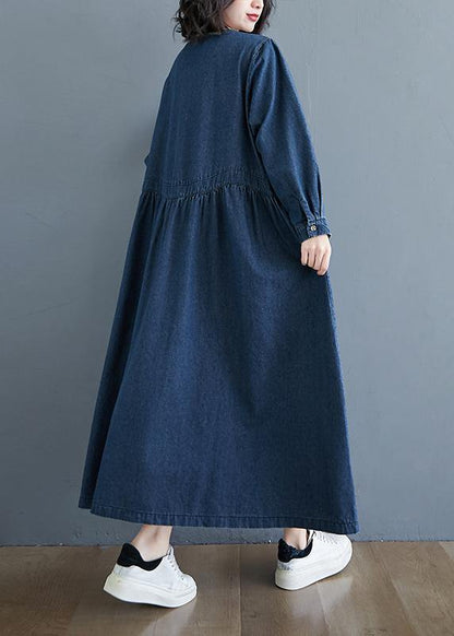 O Neck Cinched Tunic Wardrobes Denim Blue Art Dresses