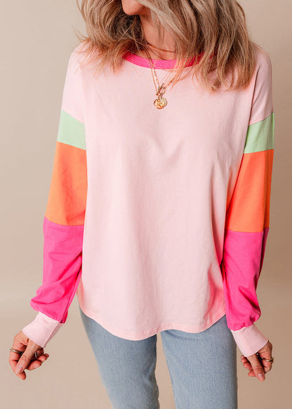 Modern Rainbow Patchwork O-neck Sweatshirt Fall