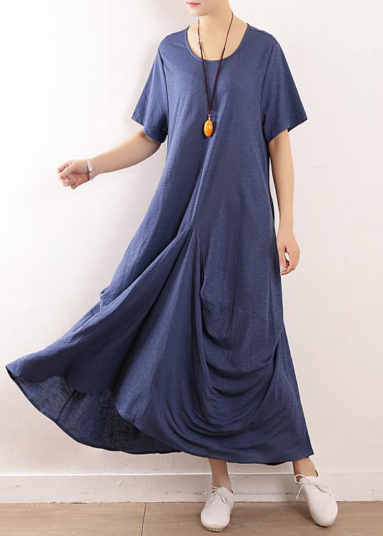 Diy Blue Asymmetric Design Linen Dress Asymmetric Traveling Summer Dresses