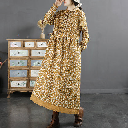 Winter Retro Pleated Cotton Linen Dress