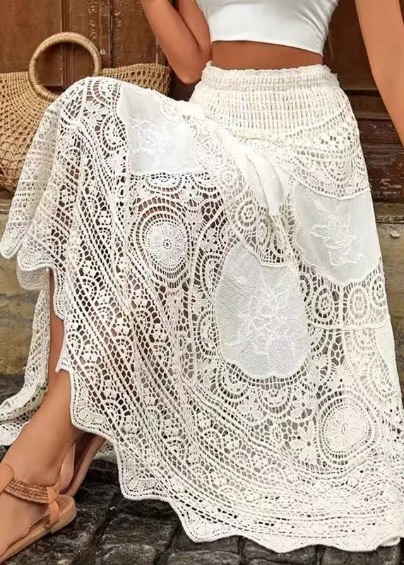 Apricot Hollow Out Lace a Line Skirts Summer