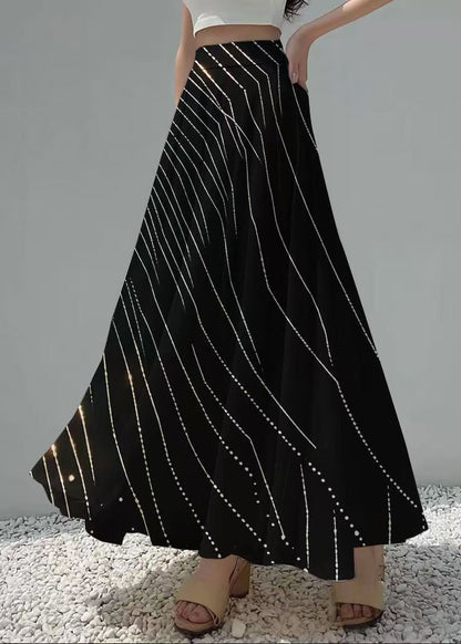 Black Print Exra Large Hem Chiffon Skirts Summer