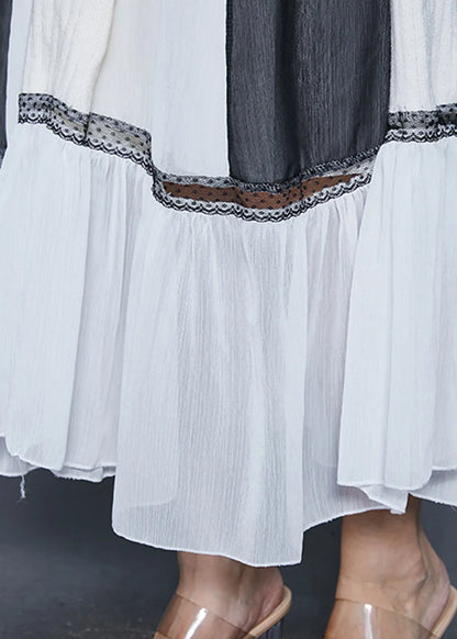 Style White V Neck Patchwork Knit Sweater and Skirt Two Pieces Set Spring