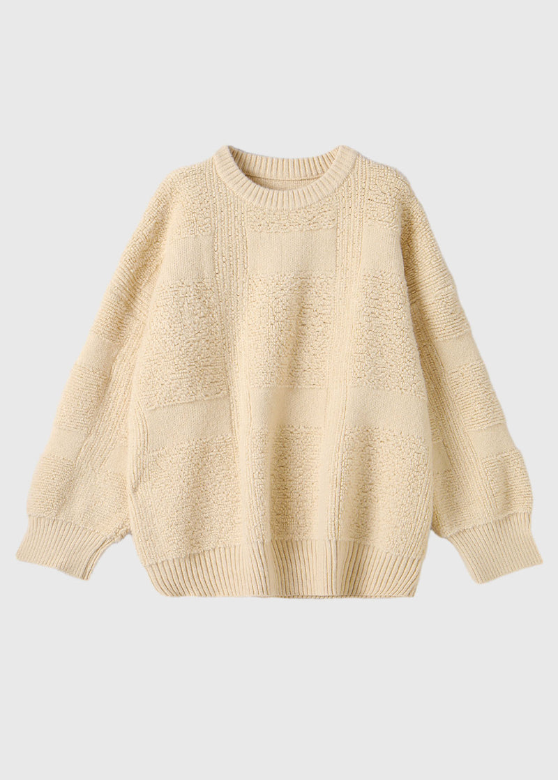 Fine Red O-neck Patchwork Thick Cotton Knit Sweaters Long Sleeve