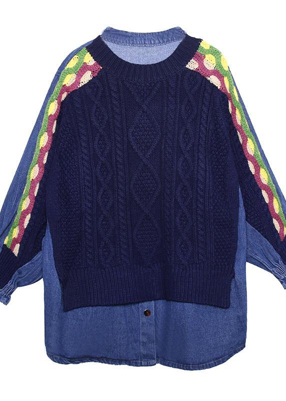 White Top O Neck Patchwork Oversized Shirts