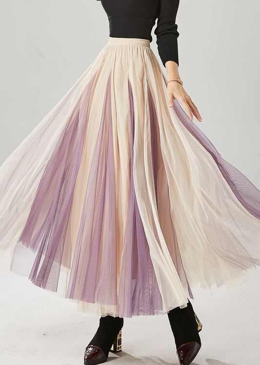 Khaki Wrinkled Patchwork Tulle Skirts Spring