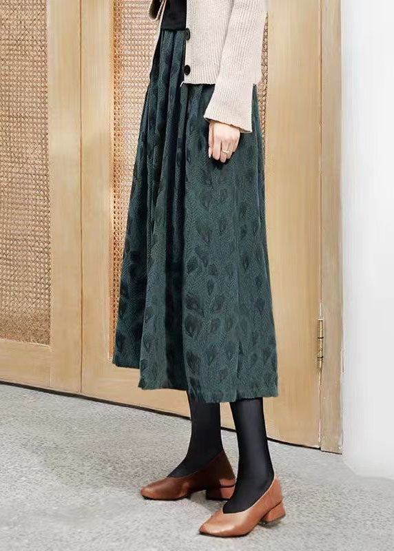 Green Wrinkled Jacquard Patchwork Cotton Skirt Spring