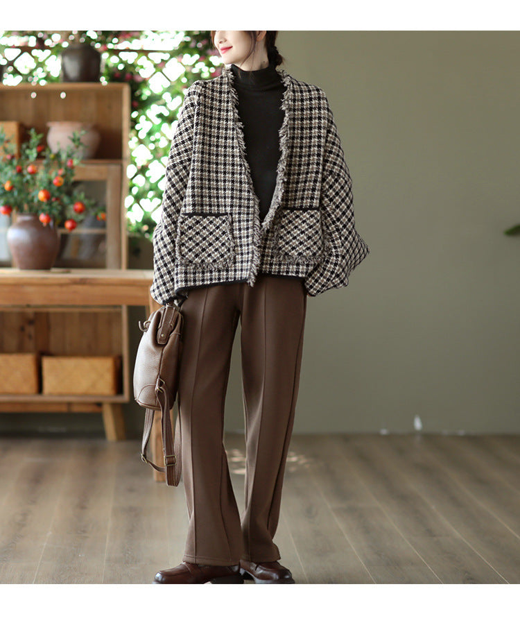 Fashionable Double-sided Woolen Short Frayed Coat