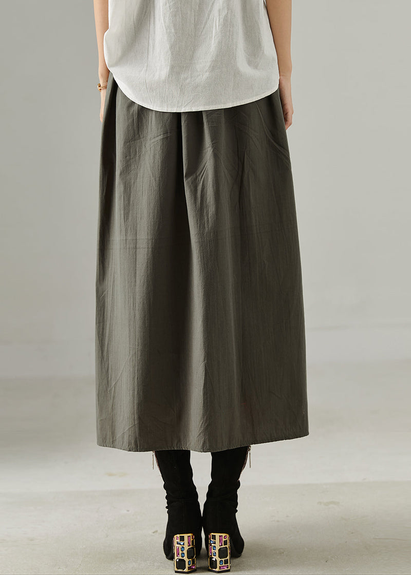 Red Elastic Waist Patchwork Cotton Skirts Fall