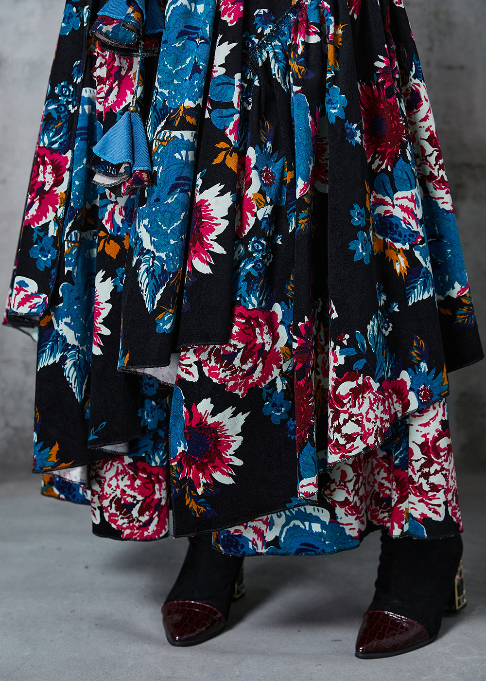 Black Asymmetrical Print Cotton Skirts Spring