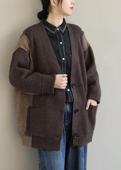 Aesthetic Chocolate Knitted T Shirt V Neck Button Downfall Knit Sweat Tops