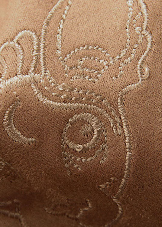 Simple Khaki Tie Waist Embroideried Corduroy Skirts Spring